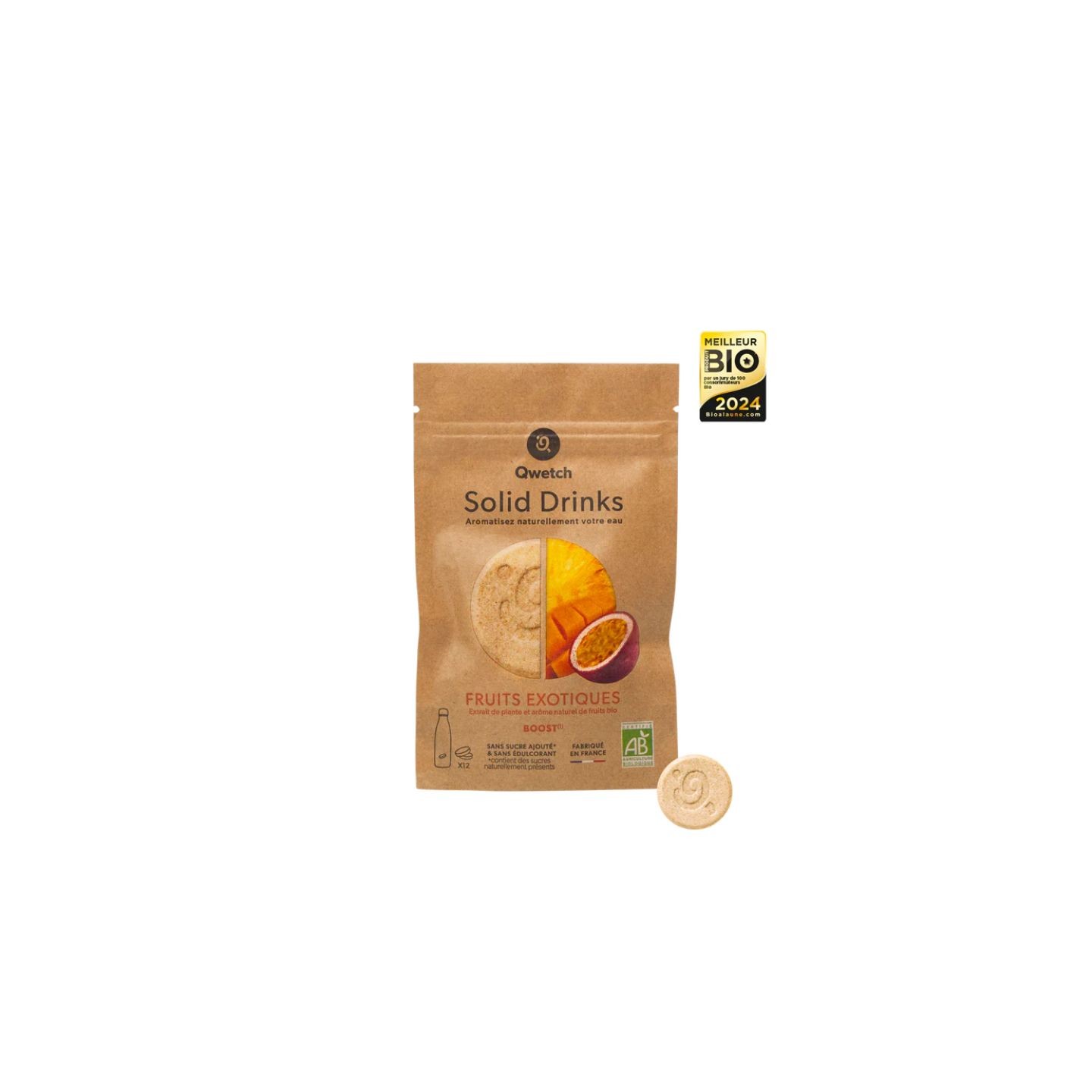 Qwetch Solid Drinks Boost saveur fruits exotiques - Sachet de 12 pastilles