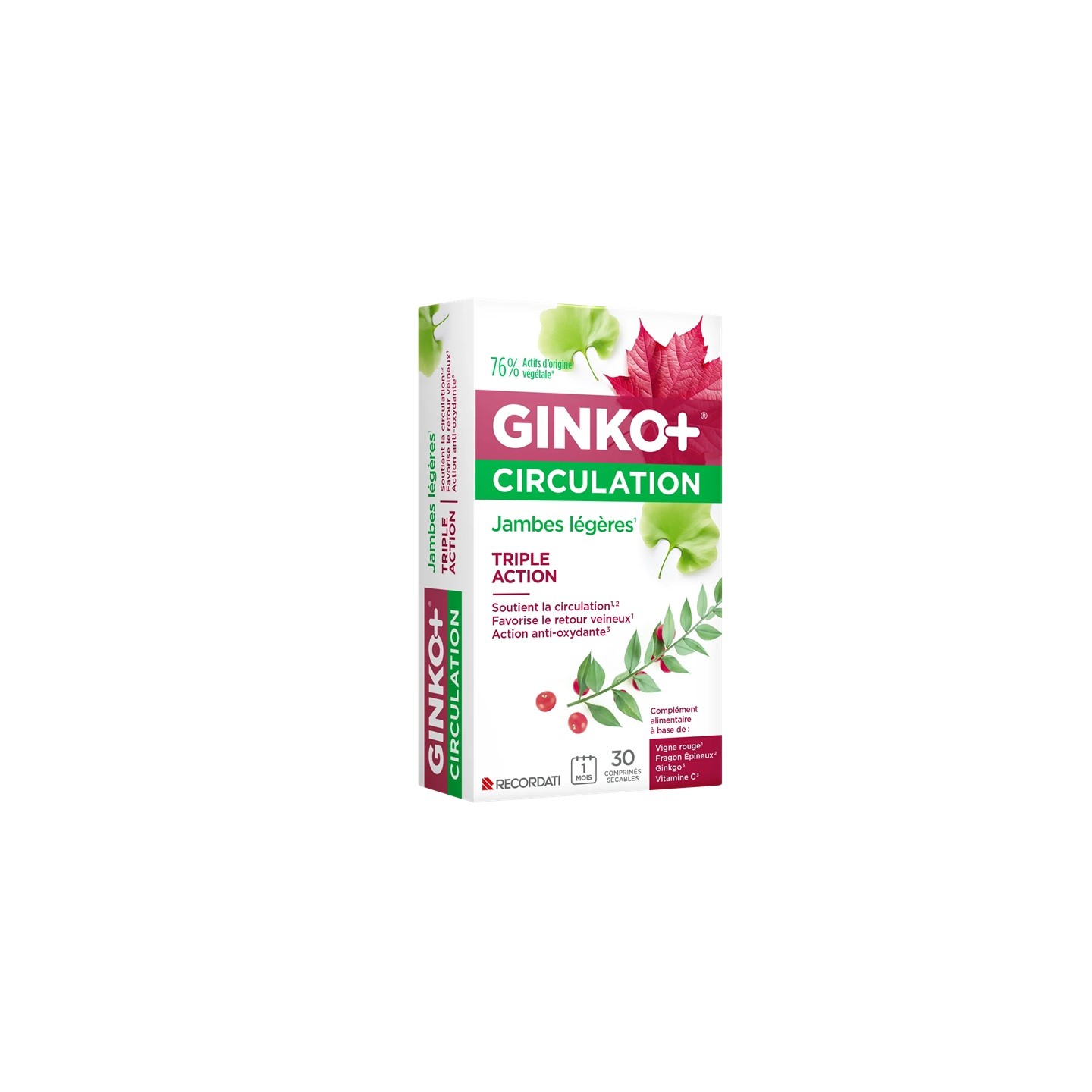 Recordati Ginko+ Circulation Jambes légères - 30 comprimés