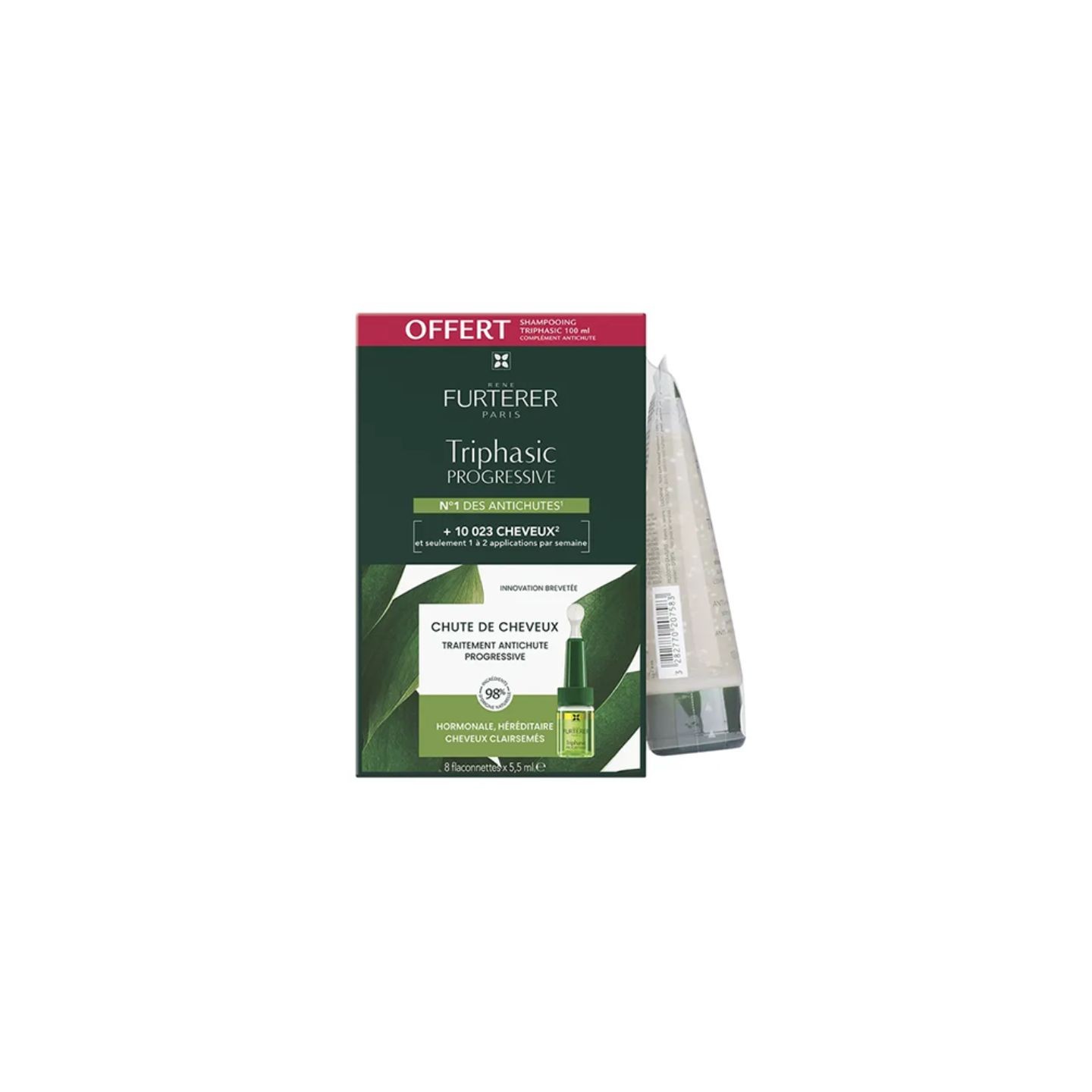René Furterer Triphasic progressive Traitement anti-chute 8 flaconnettes + Shampoing stimulant antichute Offert