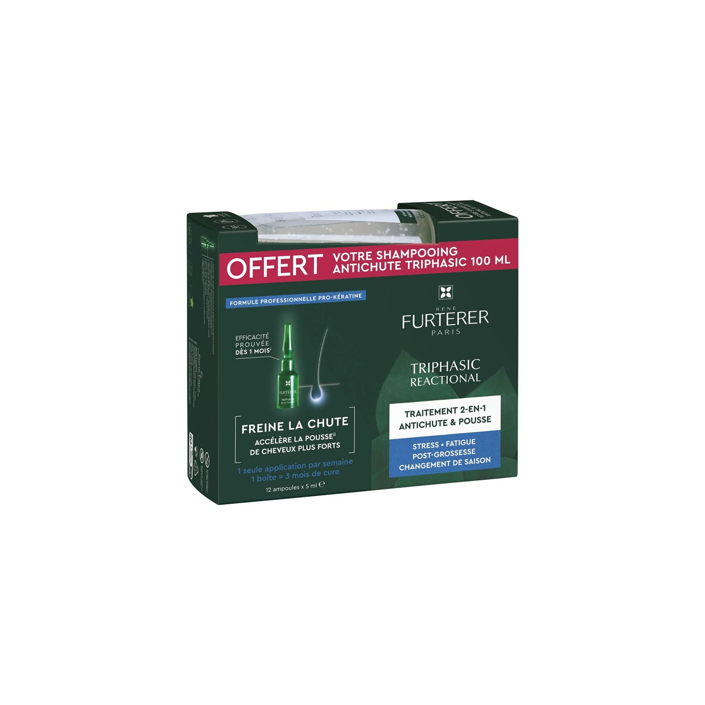 René Furterer Triphasic Reactionnel Traitement - 12 x5ml+ Shampoing Offert