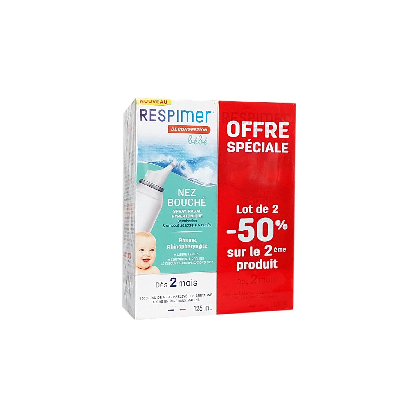 Respimer Décongestion Spray nasal hypertonique bébé - Lot de 2 x 125ml
