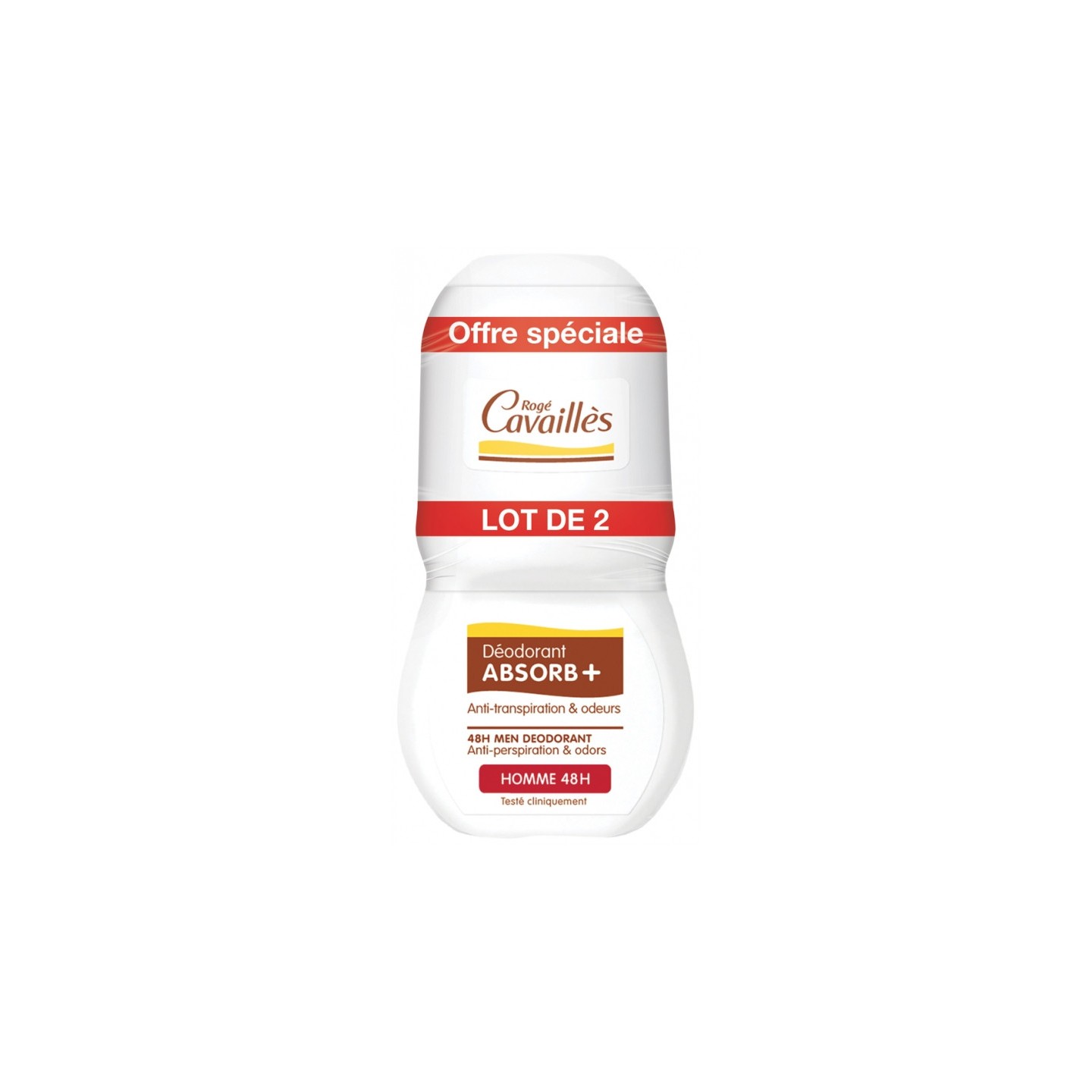 Rogé Cavaillès Absorb+ Déodorant régulateur homme 48h Roll'On - 2 x 50ml