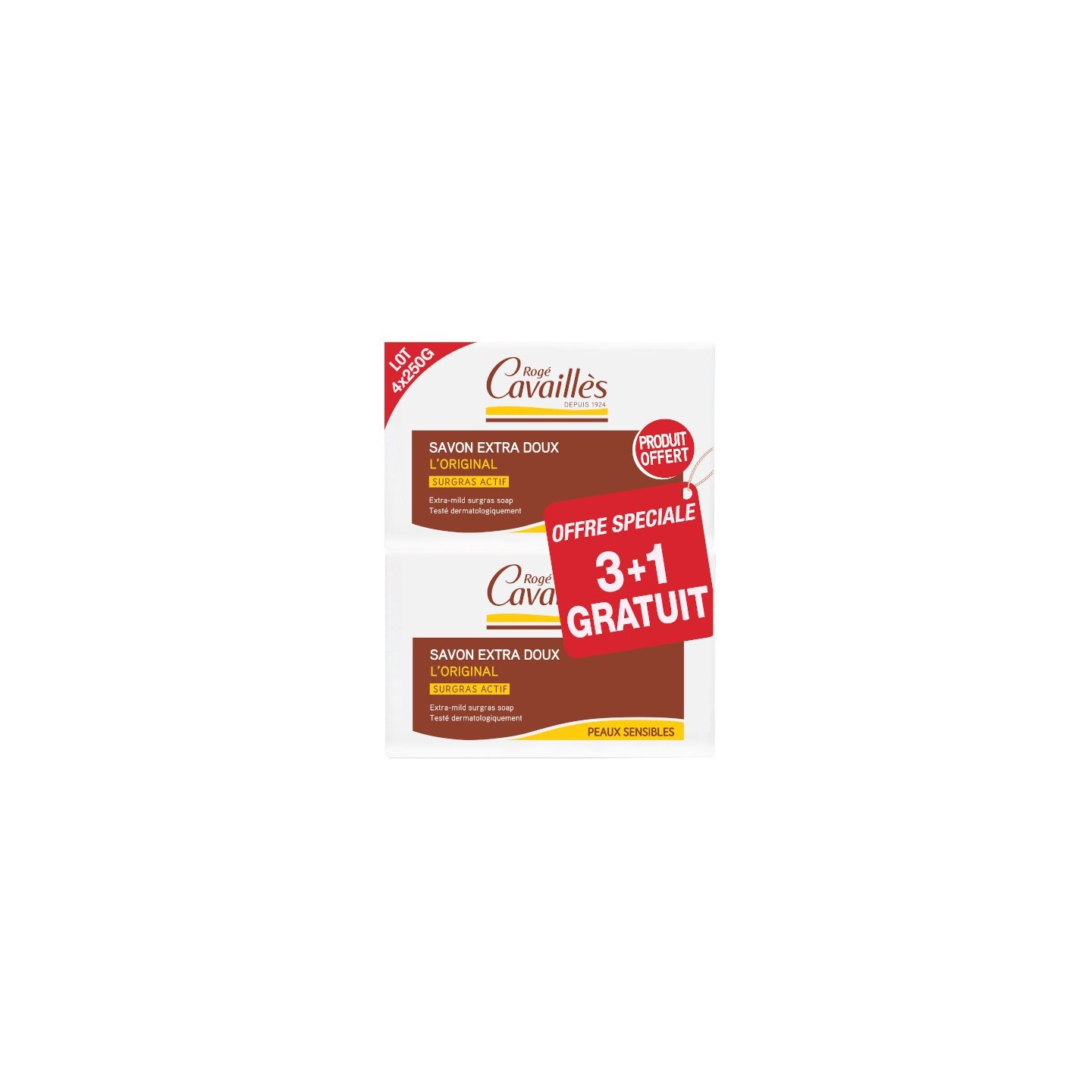Rogé Cavaillès Savon extra-doux L'Original - 3 x 250g + 1 Gratuit