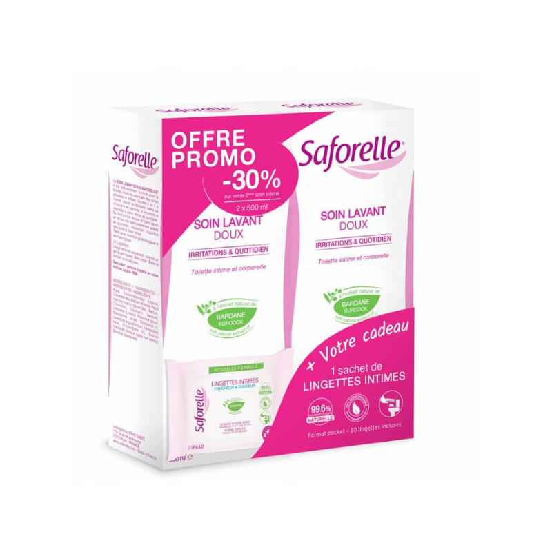 Pharmacie Bastille - Saforelle soin lavant doux 2x500 ml + lingettes offertes