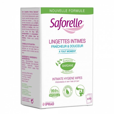 Saforelle Soin & Hygiène Lingettes Intimes Biodégradables Individuelles 10 sachets