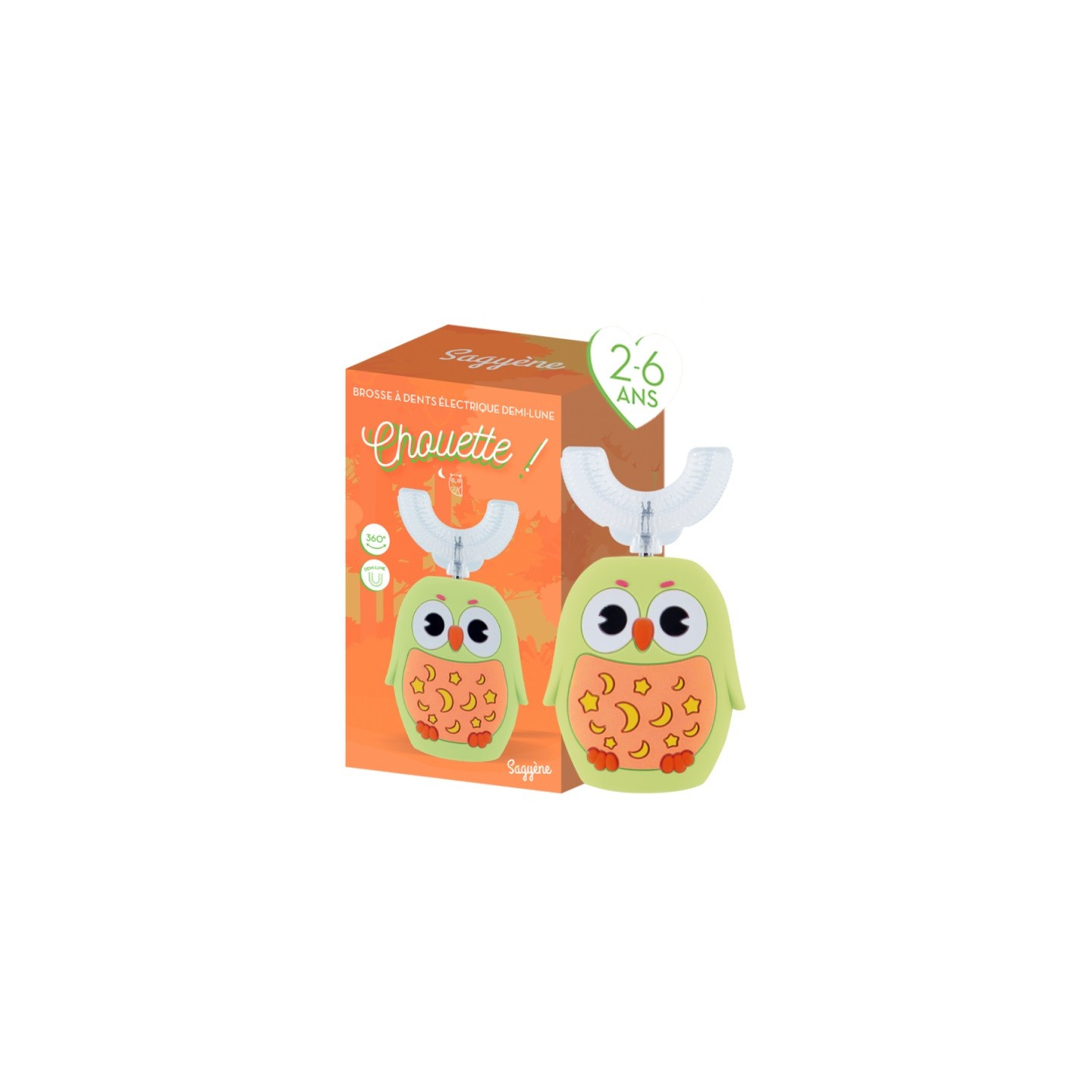 Sagyène Brosse à dent électrique enfant demi-lune 2/6 ans Chouette