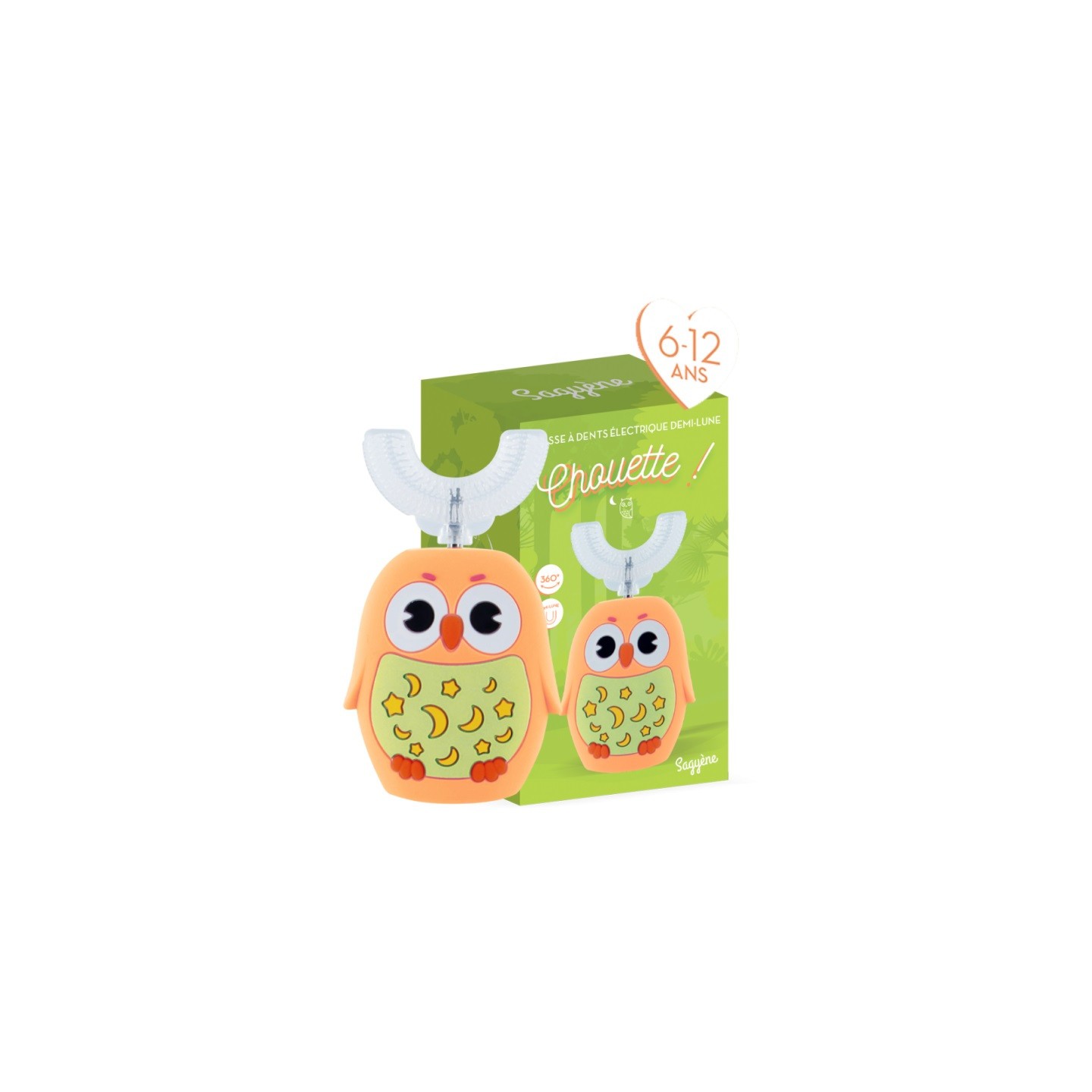 Sagyène Brosse à dent électrique enfant demi-lune 6/12 ans Chouette
