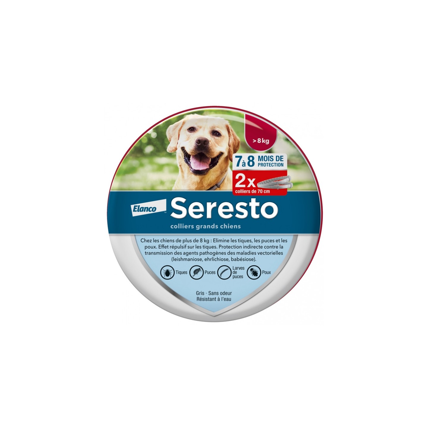 Seresto Collier antiparasitaire grands chiens + de 8 kg - 2 colliers