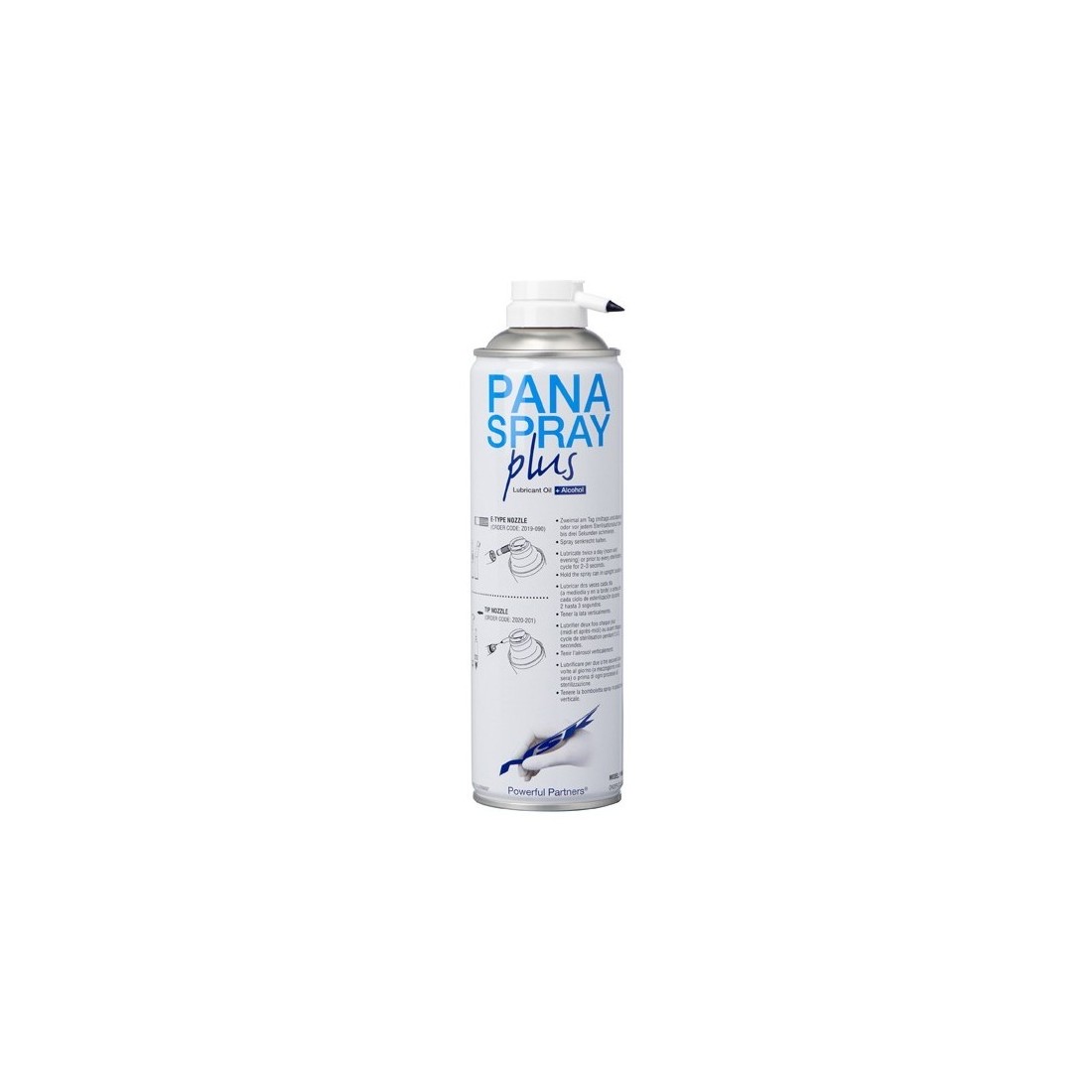 Spray PanaSpray Plus 500 ml Lubrifiant + alcool pour pièces à mains avec embout pointe