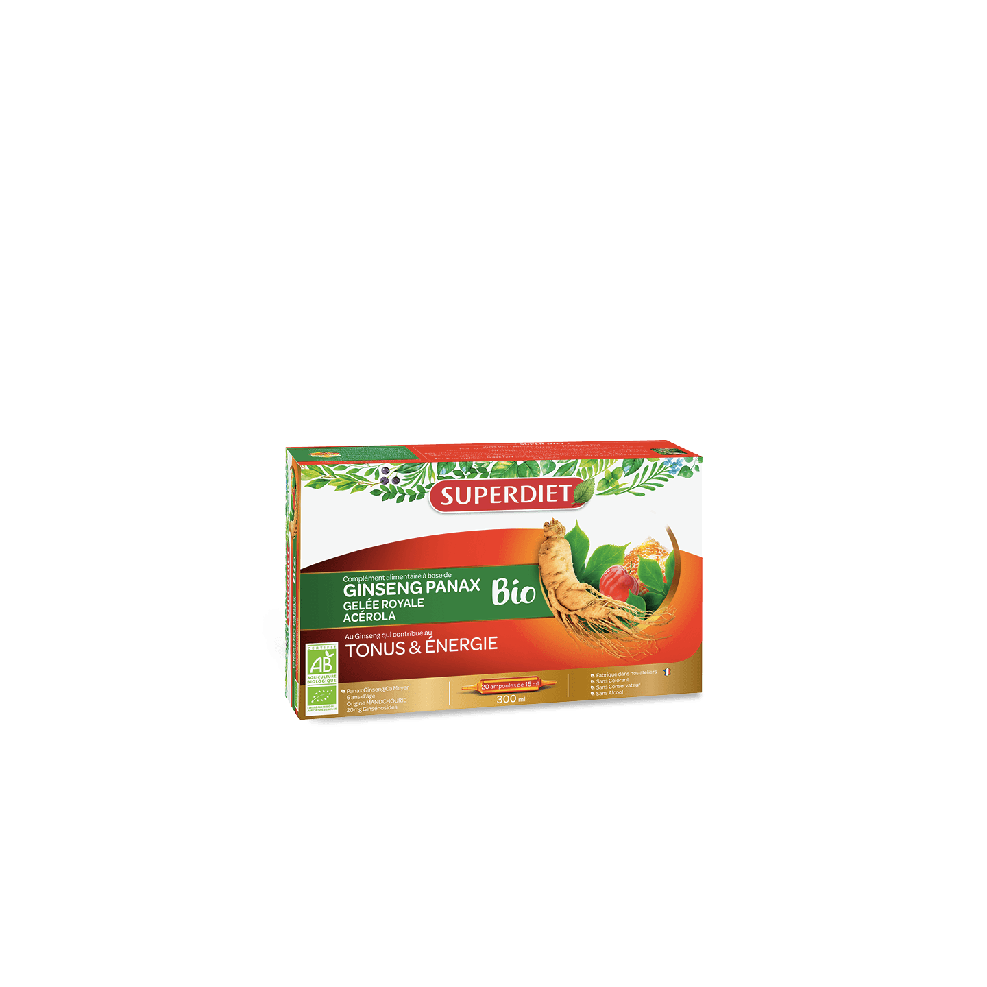 Superdiet Ginseng gelée royale et acérola Bio - 20 ampoules