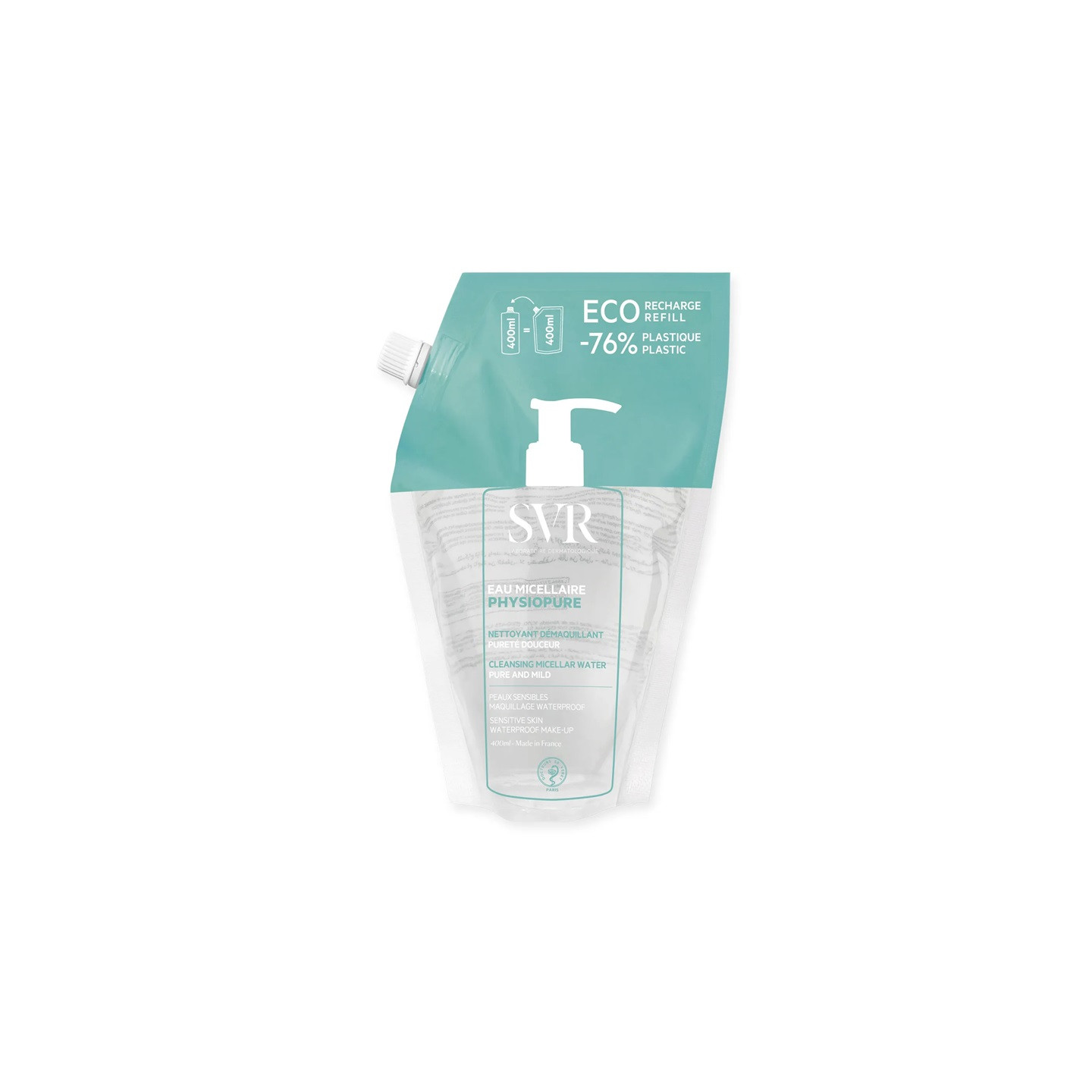 SVR Physiopure Eau Micellaire Eau nettoyante démaquillante pureté douceur - Éco-recharge 400ml