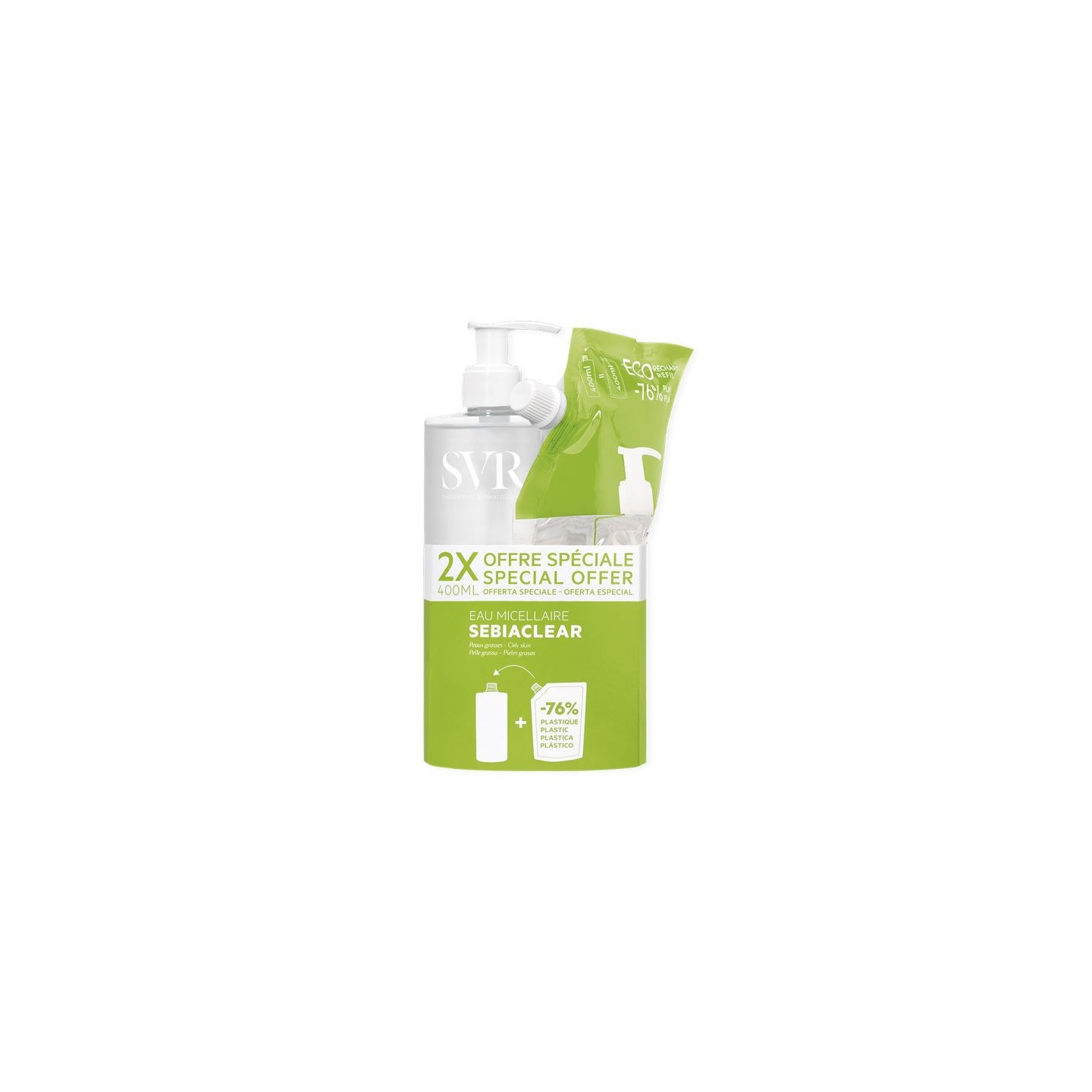 SVR Sebiaclear Eau micellaire peau grasse - 400ml + eco recharge 400ml