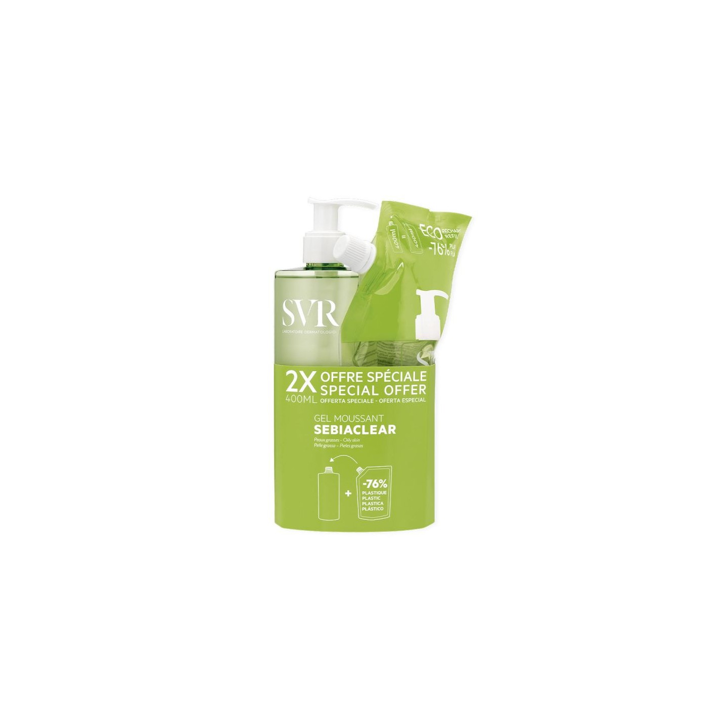 SVR Sebiaclear Gel moussant sans savon - 400ml + eco recharge 400ml