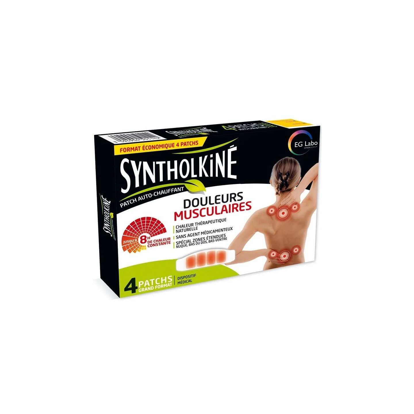 SyntholKiné Patch chauffant douleurs musculaires bas du dos - 4 patchs grand format