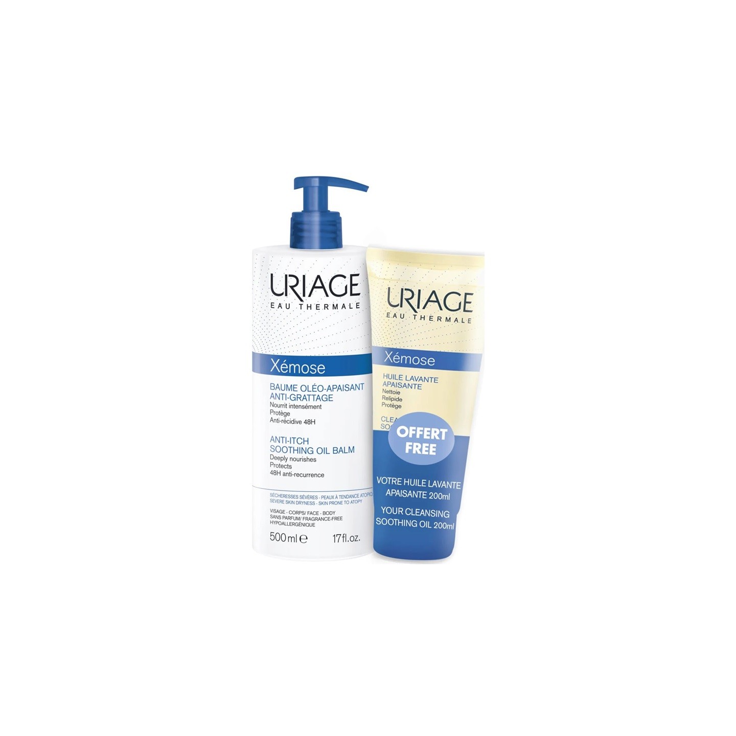 Uriage Xémose Baume oléo-apaisant anti-grattage 500ml + Huile lavante apaisante 200ml Offert