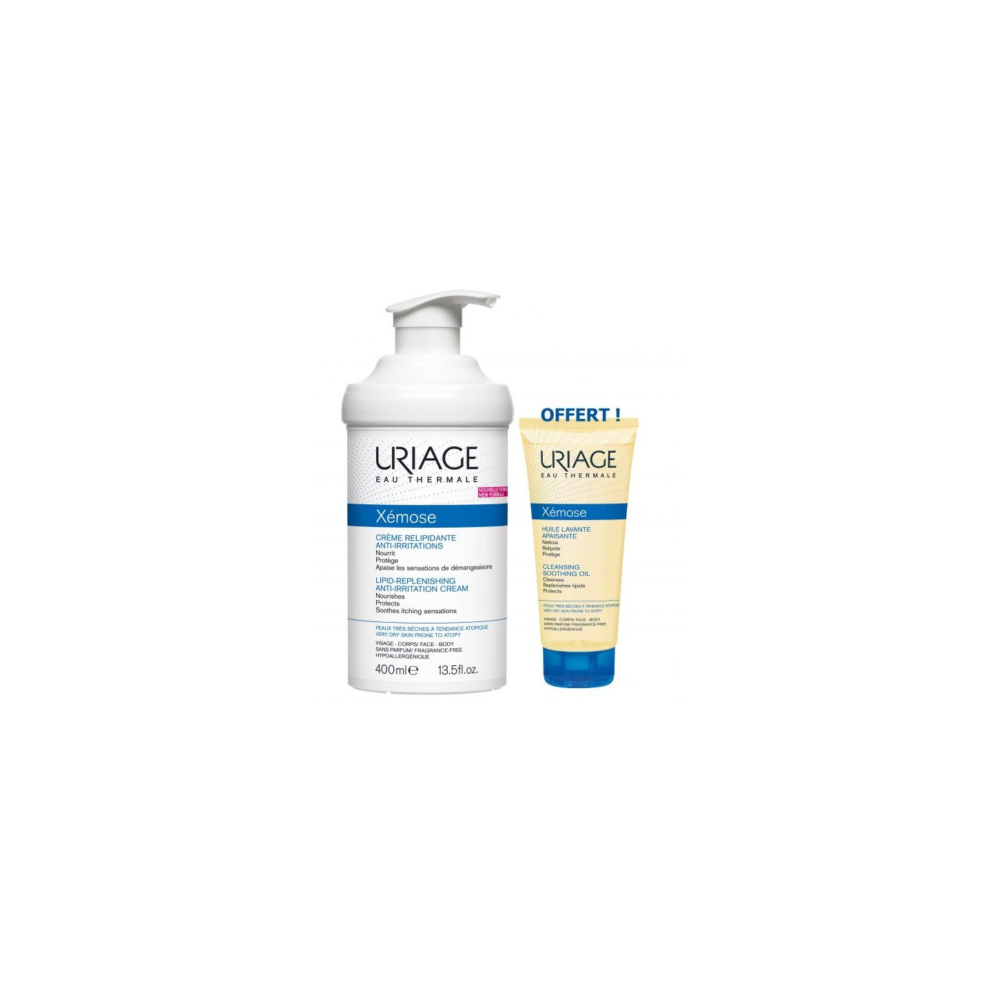Uriage Xémose Crème relipidante anti-irritations 400ml + Xémose Huile lavante 200ml Offerte