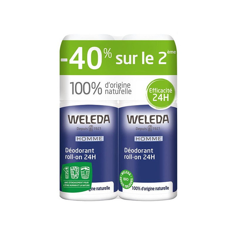 Weleda Homme Déodorant 24h Roll-On Bio Lot de 2 x 50ml