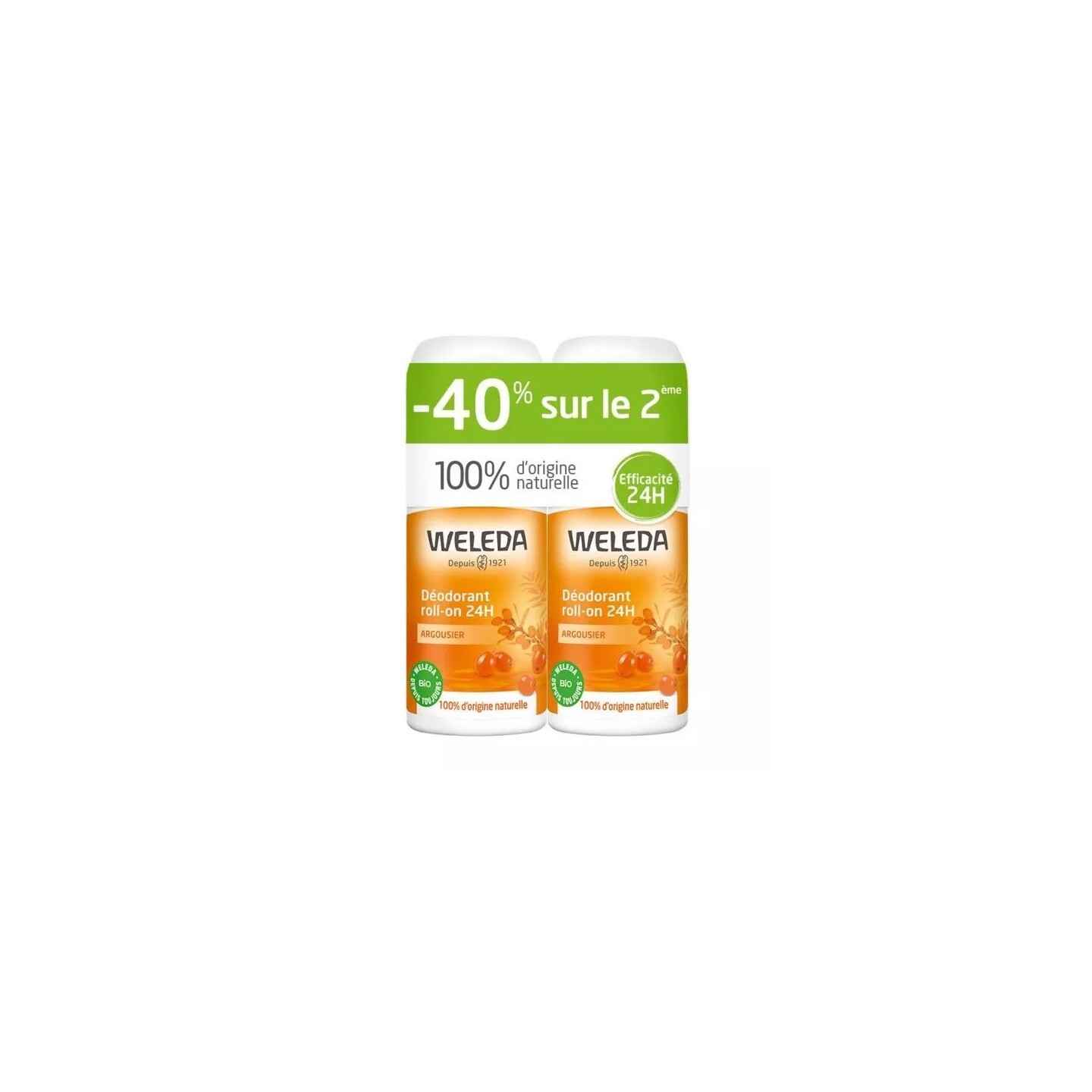 Weleda Déodorant roll-on 24h argousier - Lot de 2 x 50ml