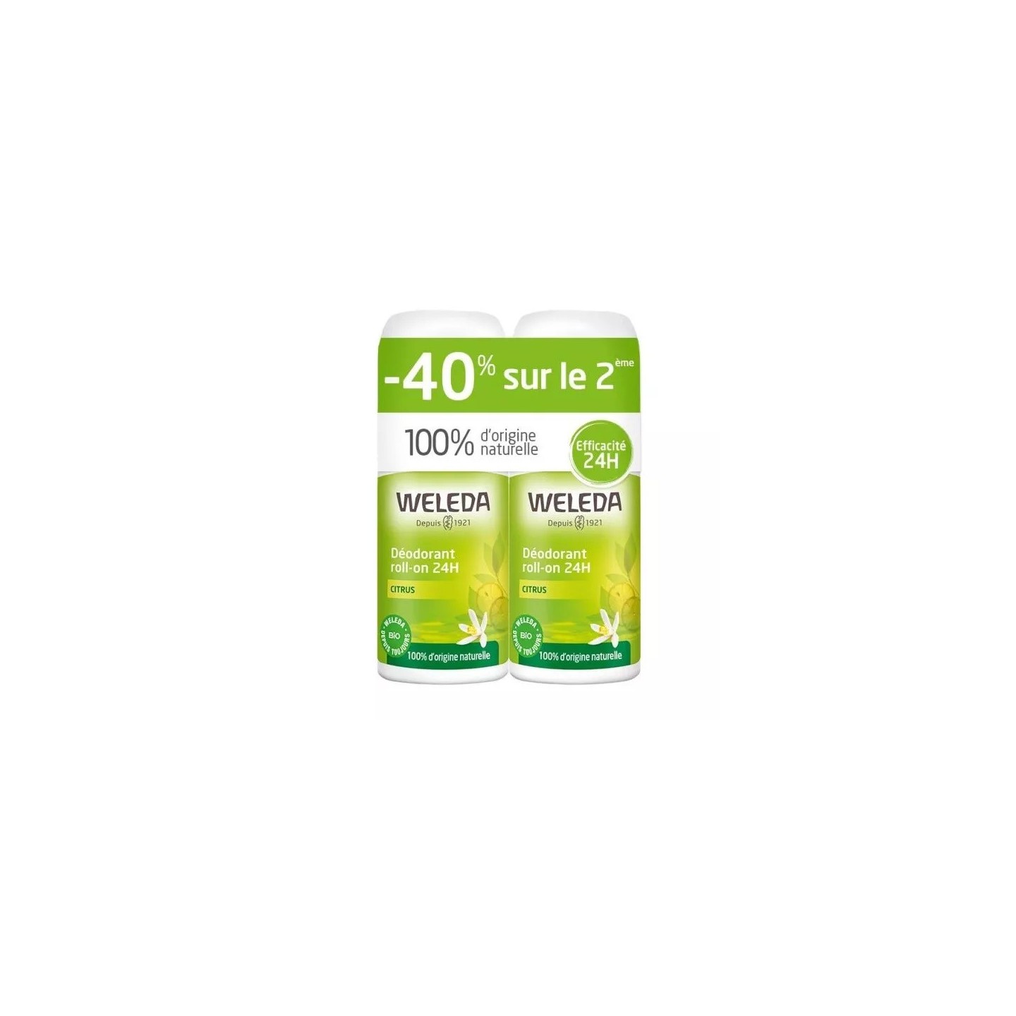 Weleda Déodorant roll-on 24h citrus - Lot de 2 x 50ml
