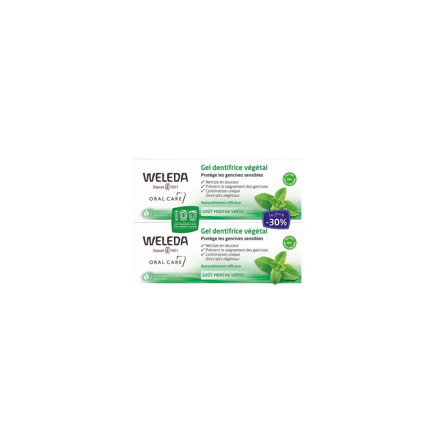 Weleda Gel dentifrice végétal à la menthe verte - 2x75ml
