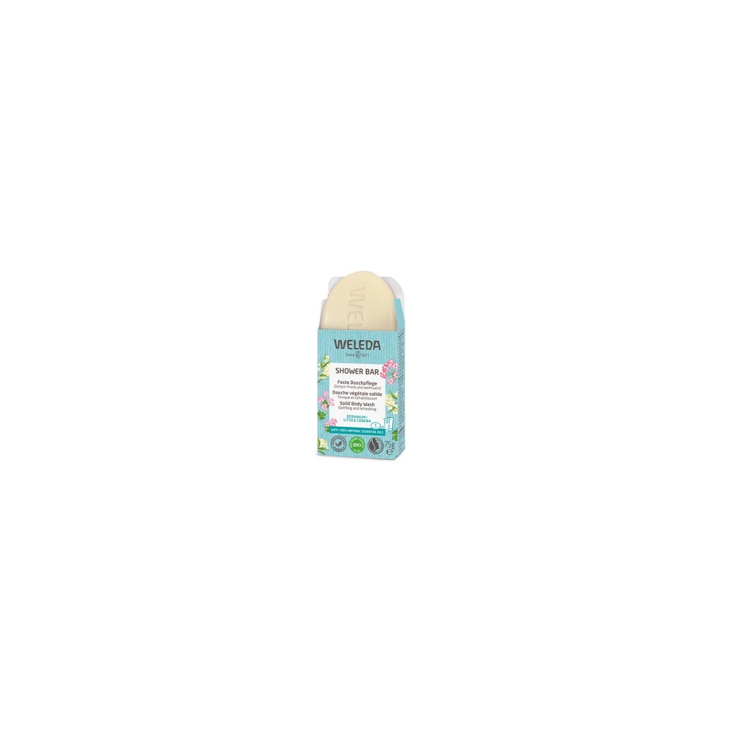 Weleda Savon douche végétale solide Géranium & Litsea Cubeba Bio - 75g
